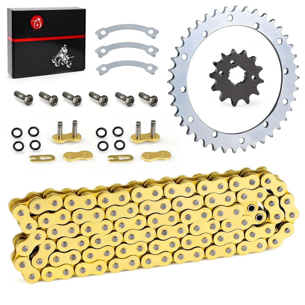 Heavy Duty O-Ring Drive Chain and Sprockets Kit for Yamaha Warrior 350 YFM350X 1989-2004 Gold