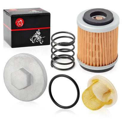 Oil Drain Plug Cap and Spring Oil Filter Strainer for Yamaha SR185 BW TW200 TTR230 YFM200 XT225 Bear Tracker Timberwolf YFB250
